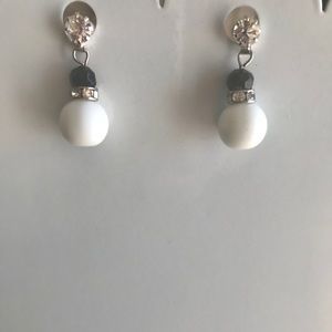 White, Black & Crystal Fashion Drop Post Earrings